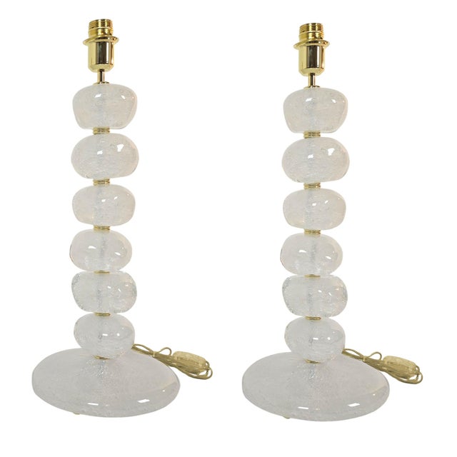 Pair of mid-century modern Murano glass pebbles table lamps, Italy 1990s. The pair of table lamps is made of thick and...
