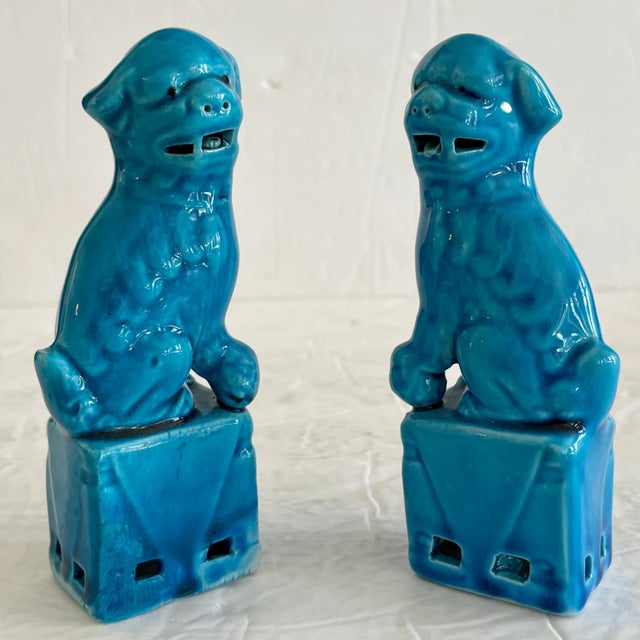 1950s Ceramic Small Asian Turquoise Foo Dogs - a Pair For Sale - Image 5 of 10