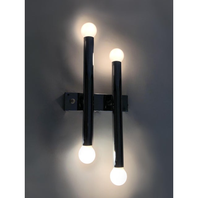 Pair of 4-Light Wall Sconces by Maison Sciolari in Brushed Metal. Italy, 1970s Stunning pair of double wall sconces in...