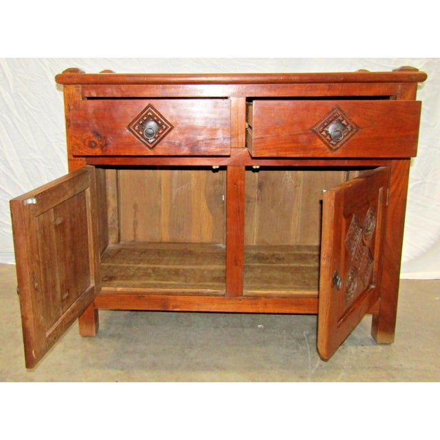 Wood Antique Dutch Colonial Teak Carved Two Drawer Two Door Buffet Cabinet For Sale - Image 7 of 13