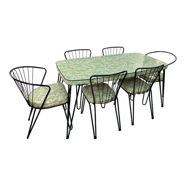 Mid-Century Modern Spaghetti Pattern Hairpin Leg Kitchen Set - 7 Pieces For Sale