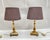 Charming pair of vintage table lamps hails from Belgium, circa 1970s. They feature elegant bases crafted from onyx, brass,...