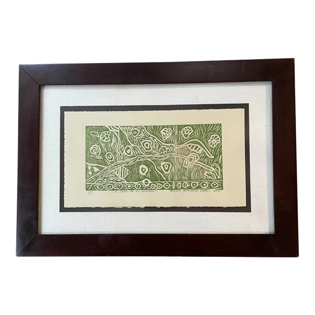 2008 "Snails" Abstract Green Caracoles Lithograph by Adriana Rodriguez Matios, Framed For Sale