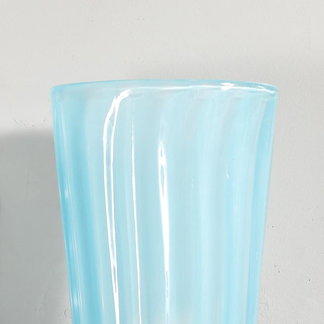 Pair of Modernist Hand-Blown Murano Arctic Blue Fluted Glass Sconces & Nickel For Sale - Image 15 of 16