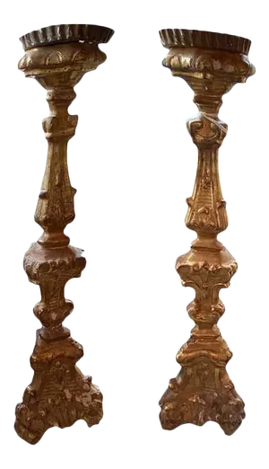 Antique Gilt Candlesticks - a Pair