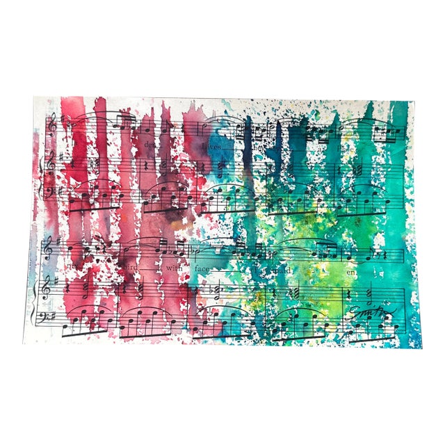 “Expression in G Major” Signed Original Watercolor on Vintage Sheet Music by Nancy Smith For Sale