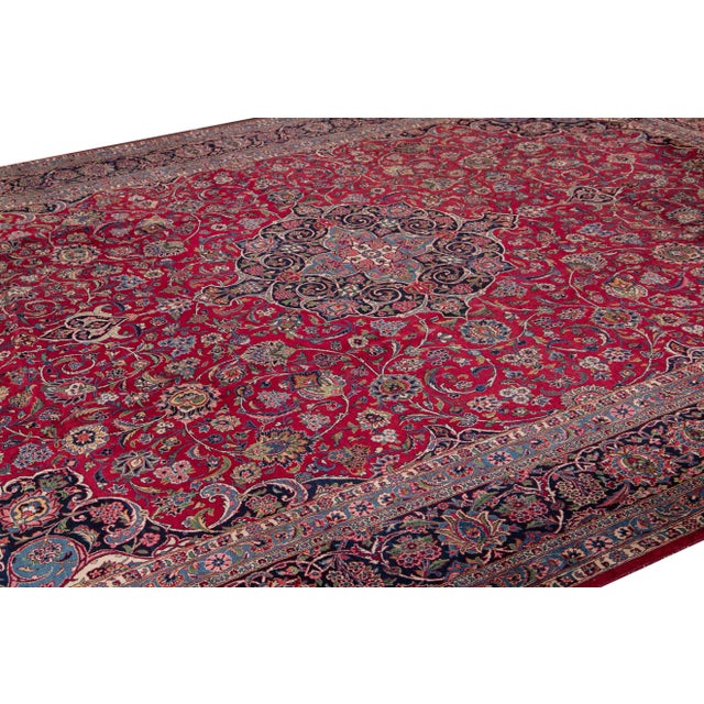 Late 19th Century 19th Century Antique Mohtasham Kashan Handmade Botanical Medallion Red Wool Rug For Sale - Image 5 of 10