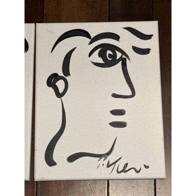 Abstract 1970s Black and White Cubist Portrait Paintings by Peter Keil - Set of 2 For Sale - Image 3 of 5
