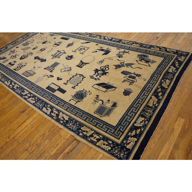 Chinoiserie 1850s Beige Background Antique Chinese Ningxia Rug With 100 Antiques Pattern For Sale - Image 3 of 10