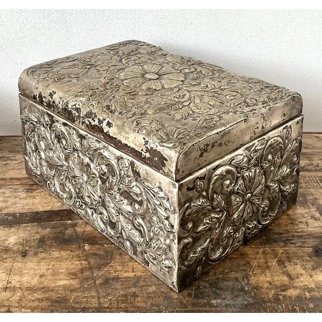Late 20th Century Vintage Hammered Floral Metal Box For Sale - Image 5 of 11