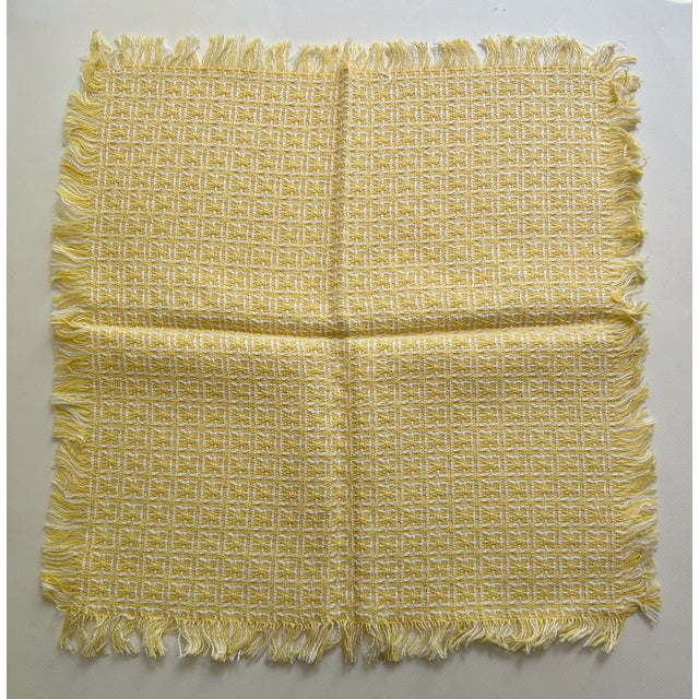 1980s Homespun Buttercup & White Fringed Cotton Napkins- Set of 6 For Sale - Image 14 of 18
