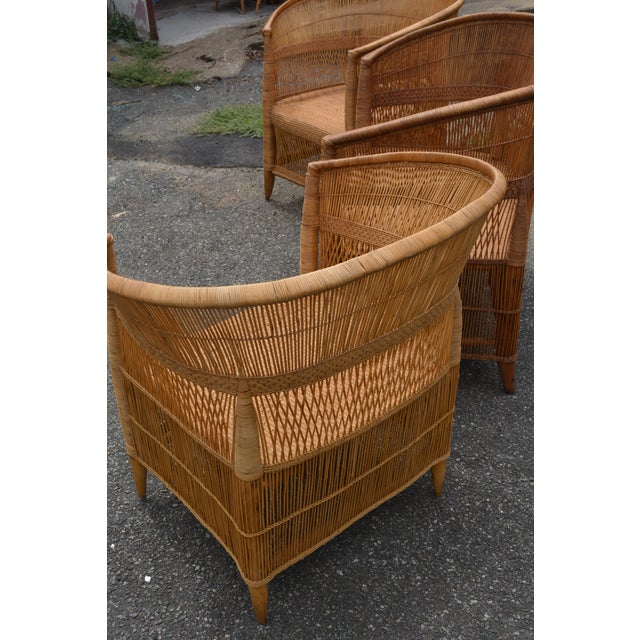 Tan 1970s Malawi Africa Handcrafted Tan Rattan Cane Woven Loveseat & 2 Chairs Set For Sale - Image 8 of 10