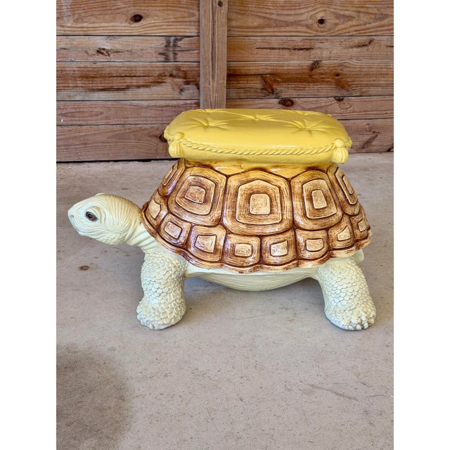 Vintage Hollywood Regency Cast Resin Turtle Garden Stool - Accent Table For Sale - Image 4 of 12