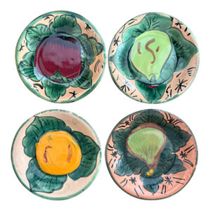 Vintage Mexican Hand Painted Fruit Plates Set of 4 – Signed S. Venegas