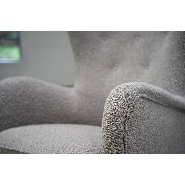 Vintage Wingback Chair in Bouclé Fabric from Mogens Lassen, Denmark, 1950s For Sale - Image 6 of 12