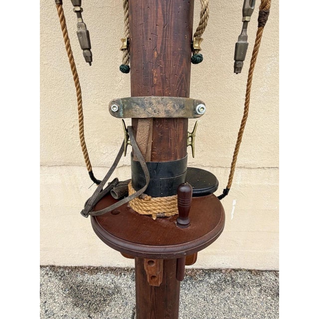 Vintage Custom Nautical Wood 95" Ship Mast Mancave Bar Island W Pulley & Ropes For Sale - Image 18 of 18