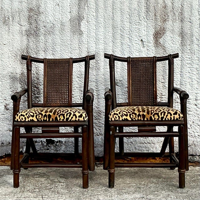 Wood Vintage Boho Rattan and Cane Chairs After Ficks Reed - a Pair For Sale - Image 7 of 7