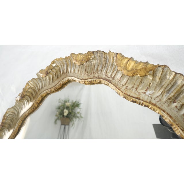 1970s Carved Wood Scallop Edge Style Silver & Gold Gilt Oval c1970s Wall Mirror For Sale - Image 5 of 8