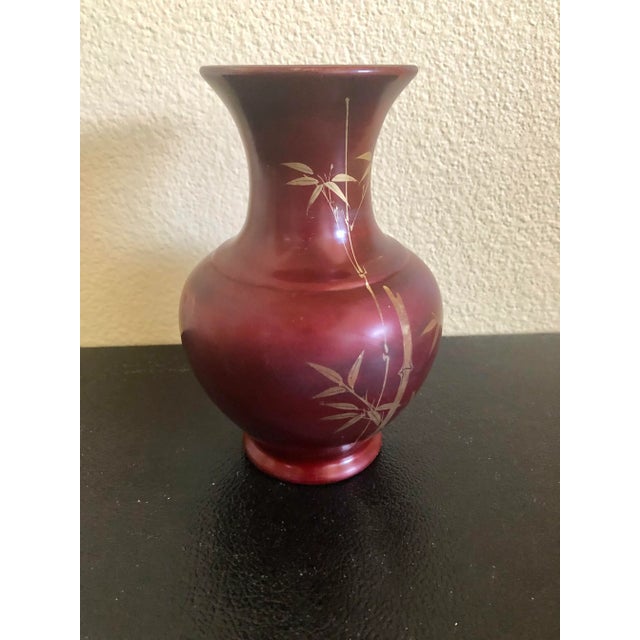Maroon Vintage Hand-Painted Golden Color Bamboo Glass Vase For Sale - Image 8 of 12