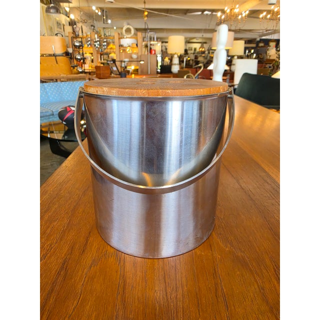 Wood 1970s Mid-Century Modern Steel and Teak Cylinda Line Ice Bucket by Arne Jacobsen for Stelton For Sale - Image 7 of 12