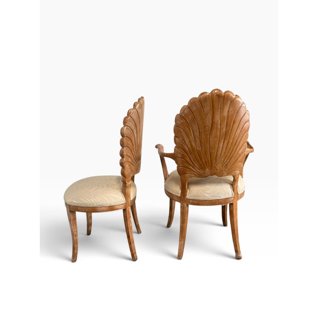 Wood Vintage Italian Hollywood Regency Venetian Grotto Style Shell Back Dining Chairs - Set of 8 For Sale - Image 7 of 16