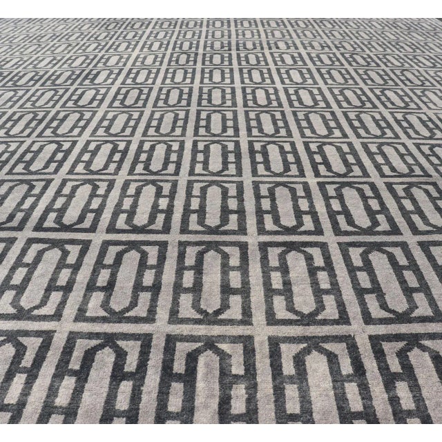 Modern Rug by Keivan Woven Arts All-Over Geometric Design in Gray and Black For Sale - Image 4 of 13