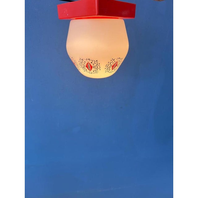 Vintage Opaline Glass Ceiling Lamp with Orange Ceiling Cap from Thabur For Sale - Image 5 of 11