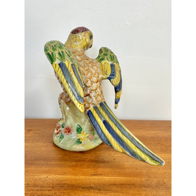 Vintage Large Majolica Porcelain Parrot Figurine For Sale - Image 9 of 14