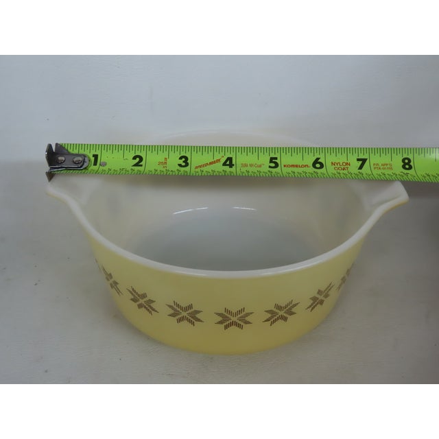 Yellow Mid Century Pyrex Town Country Yellow Casserole Dish Cross Stitch Star 4673b For Sale - Image 8 of 15