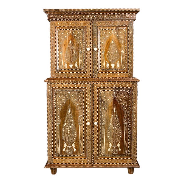 Anglo Style Buffet à Deux-Corps with Floral and Bird Bone Inlay For Sale