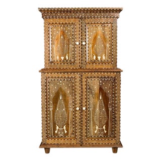 Early 20th Century Anglo Style Buffet à Deux-Corps with Floral and Bird Bone Inlay For Sale