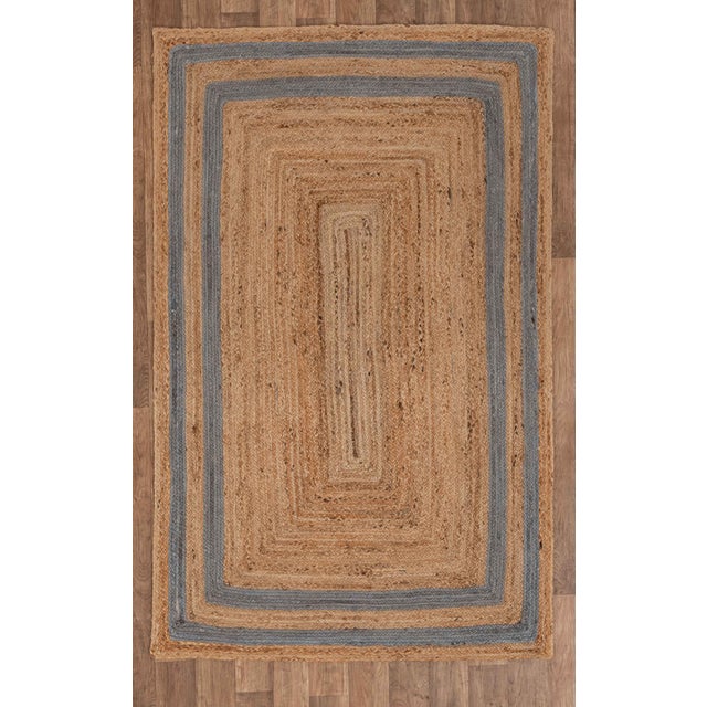 4'x6' Grey Border Rectangle Jute Handmade Rug For Sale - Image 9 of 9