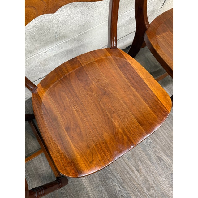 Wood Vintage Colonial Revival Early American Style Walnut Dining Chairs - Set of 6 For Sale - Image 7 of 15