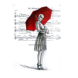A False Narrative - Original Figurative Mixed Media Painting on Sheet Music by Robert Lebsack For Sale