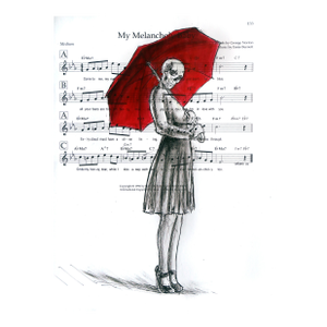 A False Narrative - Original Figurative Mixed Media Painting on Sheet Music by Robert Lebsack