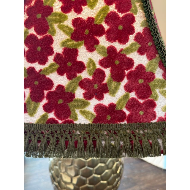 Gretchen Punch Regal Designer Fabric Green and Maroon Floral Lamp Shade For Sale - Image 4 of 5