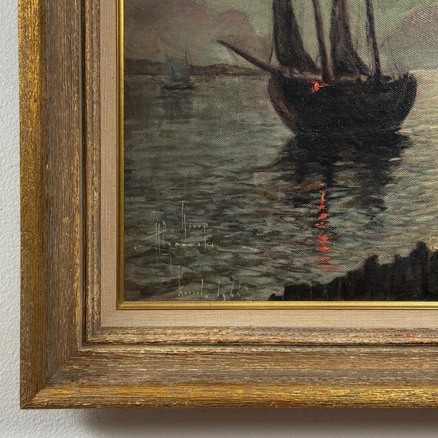 Vintage Expressionist Nocturne Seascape, Signed (Oil on Canvas) For Sale - Image 4 of 7