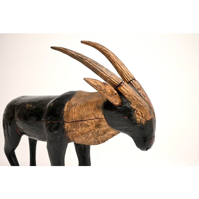 Antique Wood Parcel Gilt Sculpture of an Ibex, 1900 For Sale - Image 6 of 11
