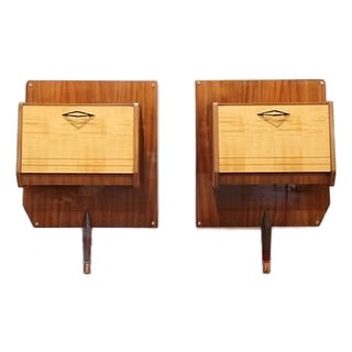1960s Pair of Mid Century Modern Vintage Italian Bedside Wall Mounted Night Stands For Sale