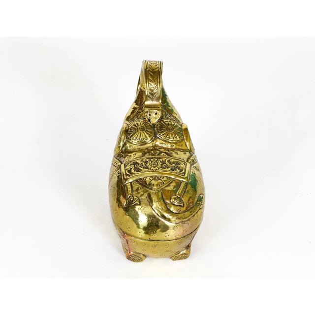 Vintage press tin and brass elephant trinket box Dimensions; 9"Width x 4.5"Depth x7.5"Height Minor wear, in great vintage...