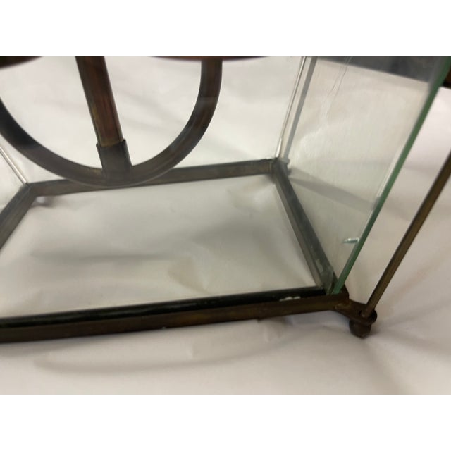 Metal Mid-Century Modern Italian Faceted Glass and Brass Pendant Lantern in the style of G. Ulrich, 1940s For Sale - Image 7 of 11