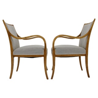 Set of Vintage Danish Armchairs in Birch by Frits Henningsen, 1950s For Sale