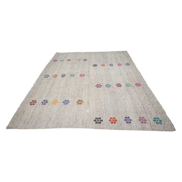 Handwoven vintage modern kilim rug from Adana Region of Turkey. Approximately 50-60 years old. In very good condition.