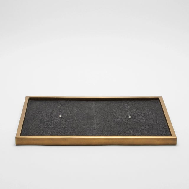 Rectangular Tray in Black Shagreen With Bronze Patina Brass Insert by Kifu Paris For Sale In Los Angeles - Image 6 of 7