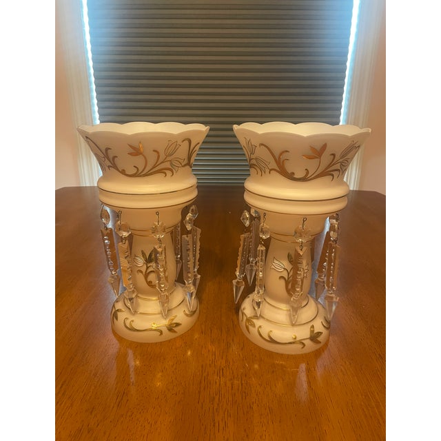 Add instant old world glamour to your mantel sideboard, or console table with this striking pair of white glass mantle...