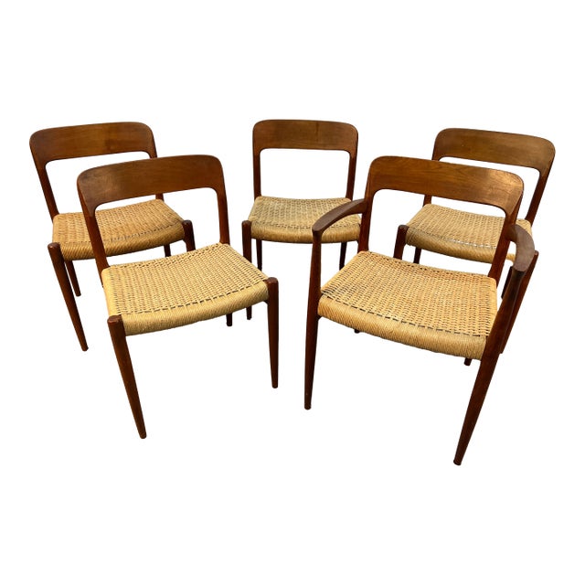 Mid 20th Century Niels Otto Møller for j.l Møller 'Model 75' Teak and Cord Dining Chairs For Sale