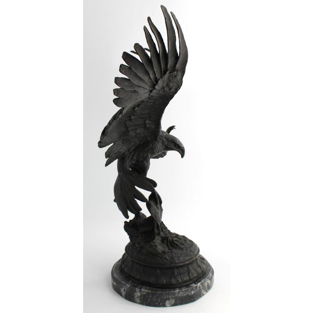 Antique French Bronze Sculpture of Eagle Falcon by Jules Moigniez, Large 24" For Sale - Image 9 of 15