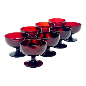 Cherry Red Stemmed Glass Dessert Bowls or Champagne Coupes by Anchor Hocking - Set of 8