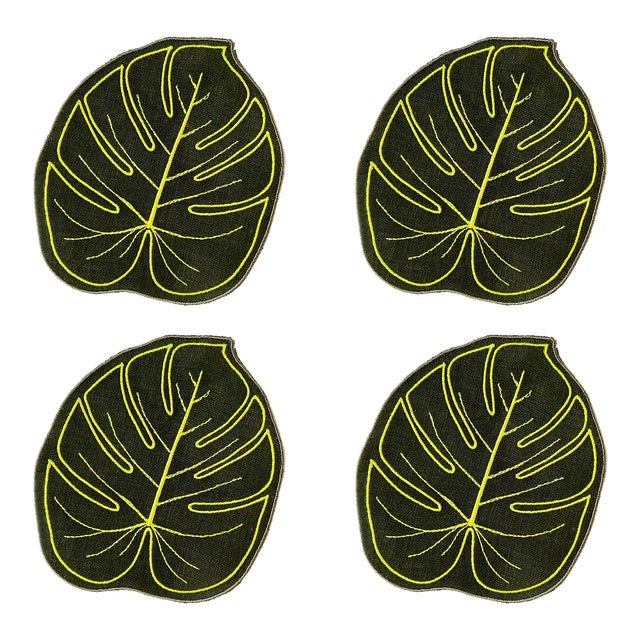 Monstera Leaf Cocktail Napkins - Set of 4 For Sale
