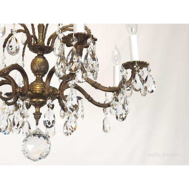 Shabby Chic Antique 8 Arm Sensational Dark Patina Brass Cut Lead Glass Crystal Chandelier For Sale - Image 3 of 12